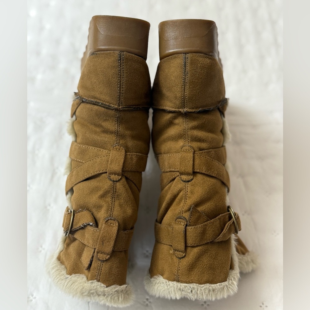 Vintage 90s No Boundaries Platform Boots Size 7 Fur Trimmed Strappy Fall Rare - Picture 11 of 16